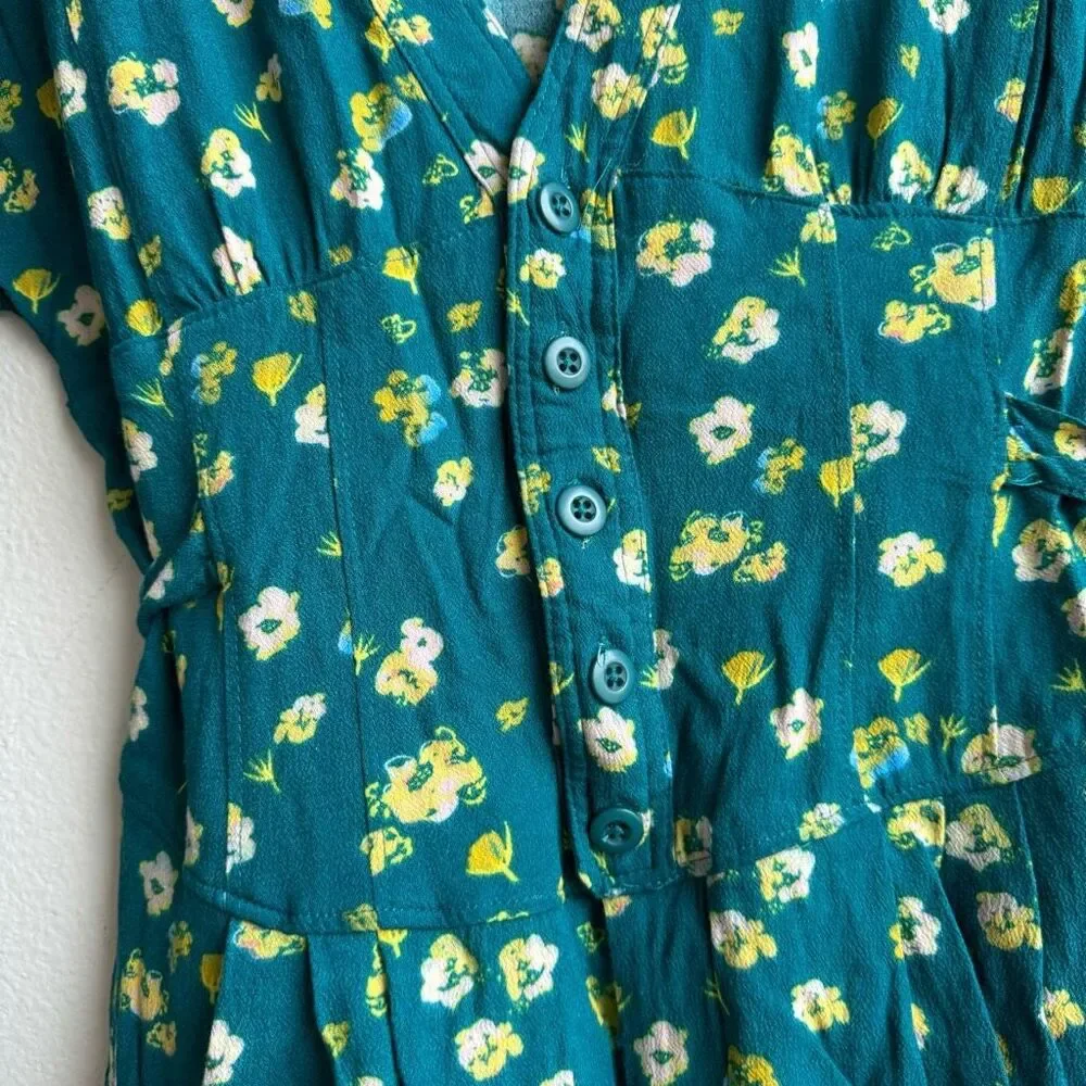 Free People L’amour Floral Printed Green Ruffle Romper Playsuit Size 0 Size XS